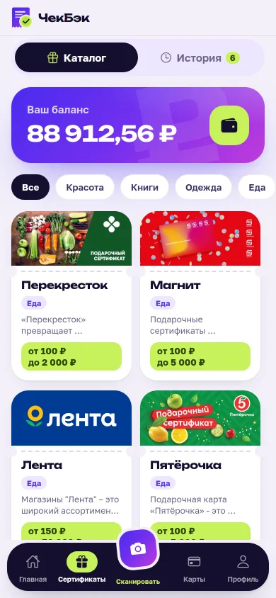 Каталог подарочных сертификатов, на которые тратится кэшбэк