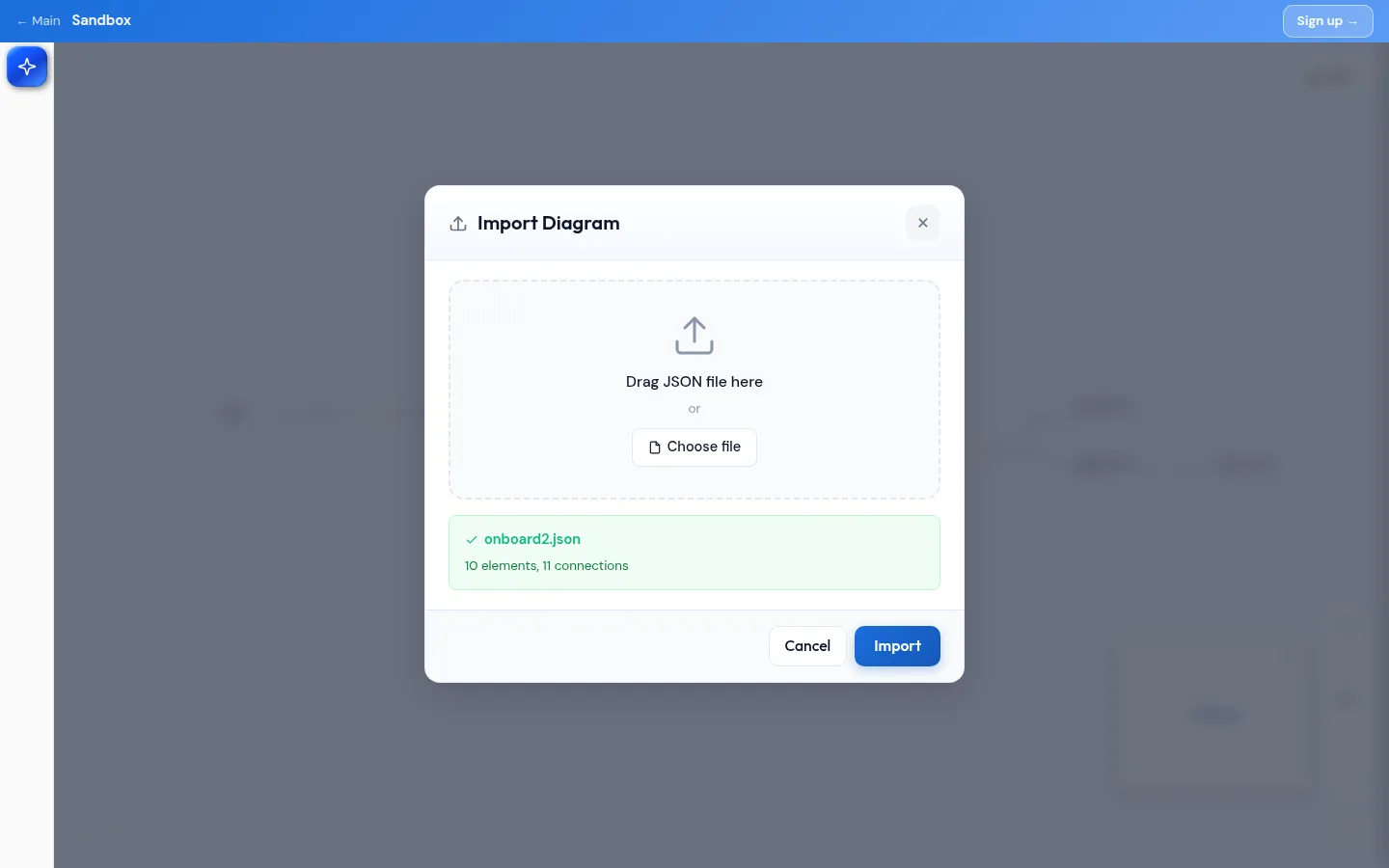 Импорт схемы из JSON — например, после правок в ChatGPT или Claude